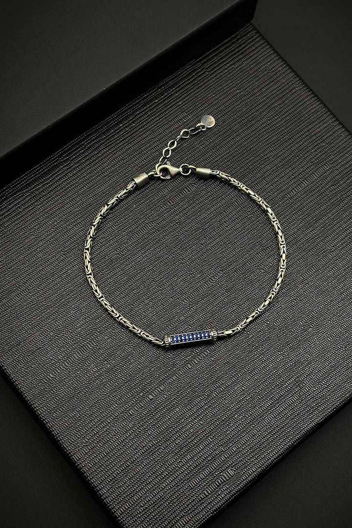 NVM FRNCH 925 Sterling Silver King Model Navy Blue Zircon Stone Silver Color Men's Bracelet FRJ12252-3252-L - Bitonto