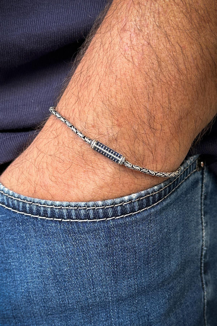 NVM FRNCH 925 Sterling Silver King Model Navy Blue Zircon Stone Silver Color Men's Bracelet FRJ12252-3252-L - Bitonto
