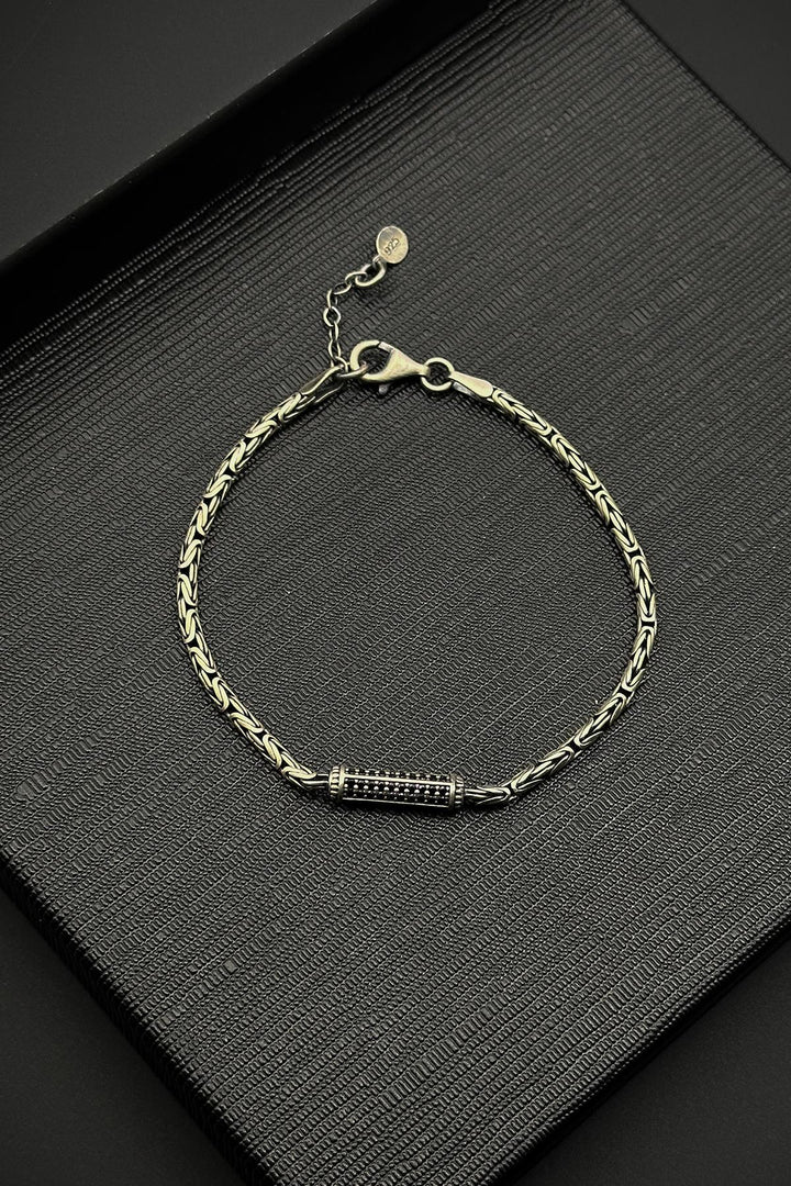 NVM FRNCH 925 Sterling Silver King Model Black Zircon Stone Silver Color Men's Bracelet FRJ12252-3252-S - Ixhuatlán de Madero