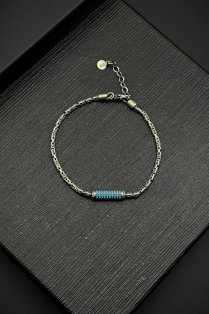 NVM FRNCH 925 Sterling Silver King Model Turquoise Zircon Stone Silver Color Men's Bracelet FRJ12252-3252-M - La Rochelle