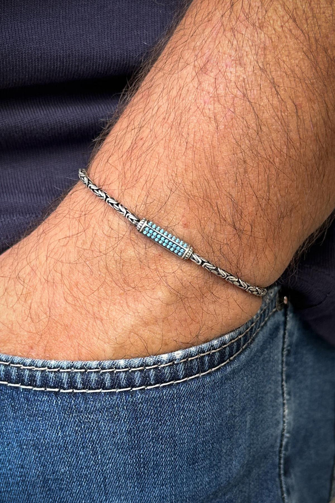 NVM FRNCH 925 Sterling Silver King Model Turquoise Zircon Stone Silver Color Men's Bracelet FRJ12252-3252-M - La Rochelle