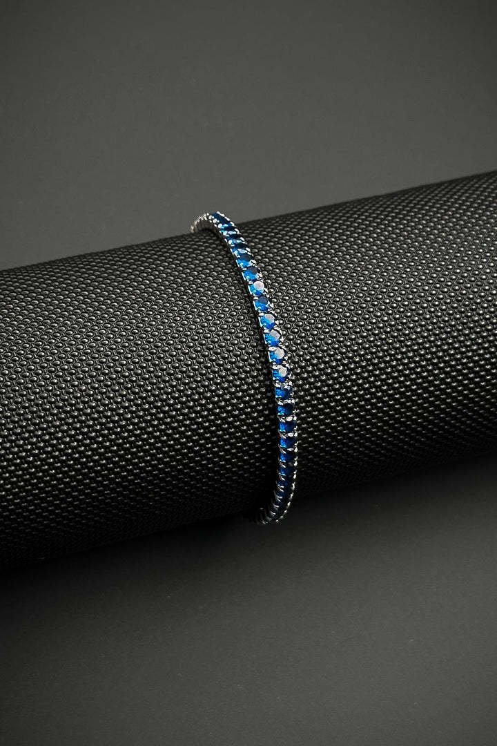 NVM FRNCH 925 Sterling Silver Navy Blue Zircon Stone Silver Color Men's Bracelet FRJ12447-3447-L - Formia