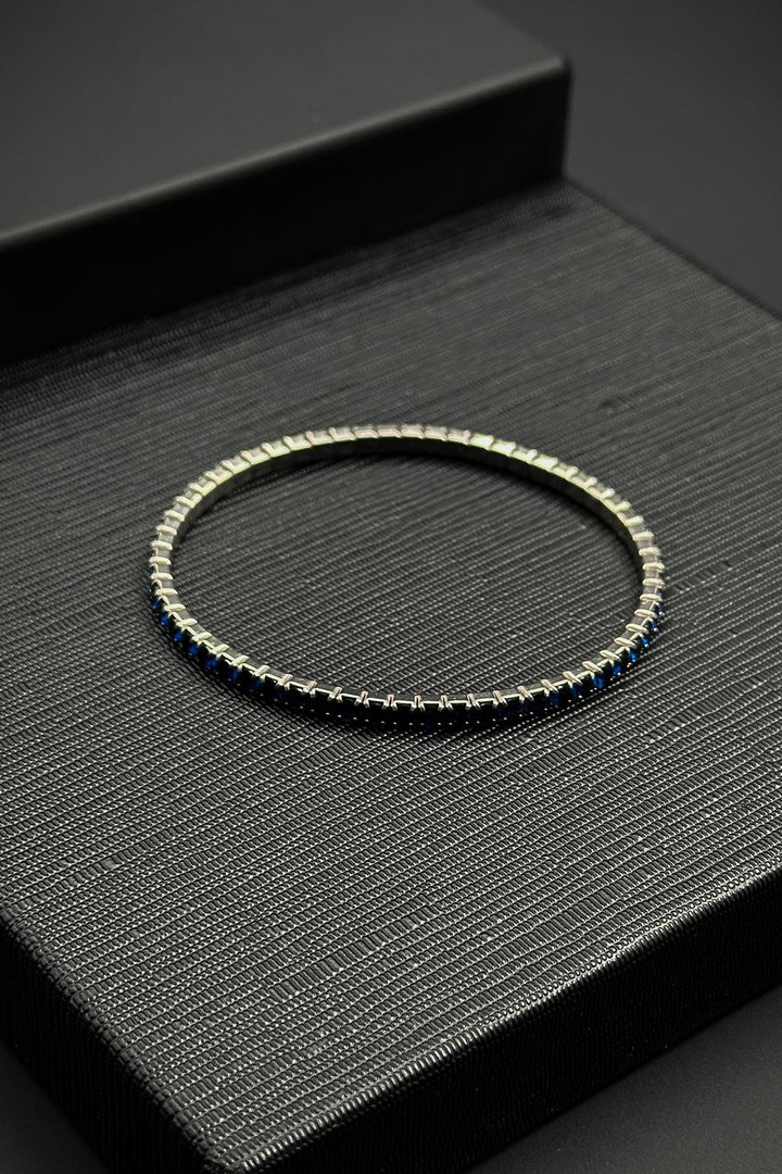 NVM FRNCH 925 Sterling Silver Navy Blue Zircon Stone Silver Color Men's Bracelet FRJ12447-3447-L - Formia