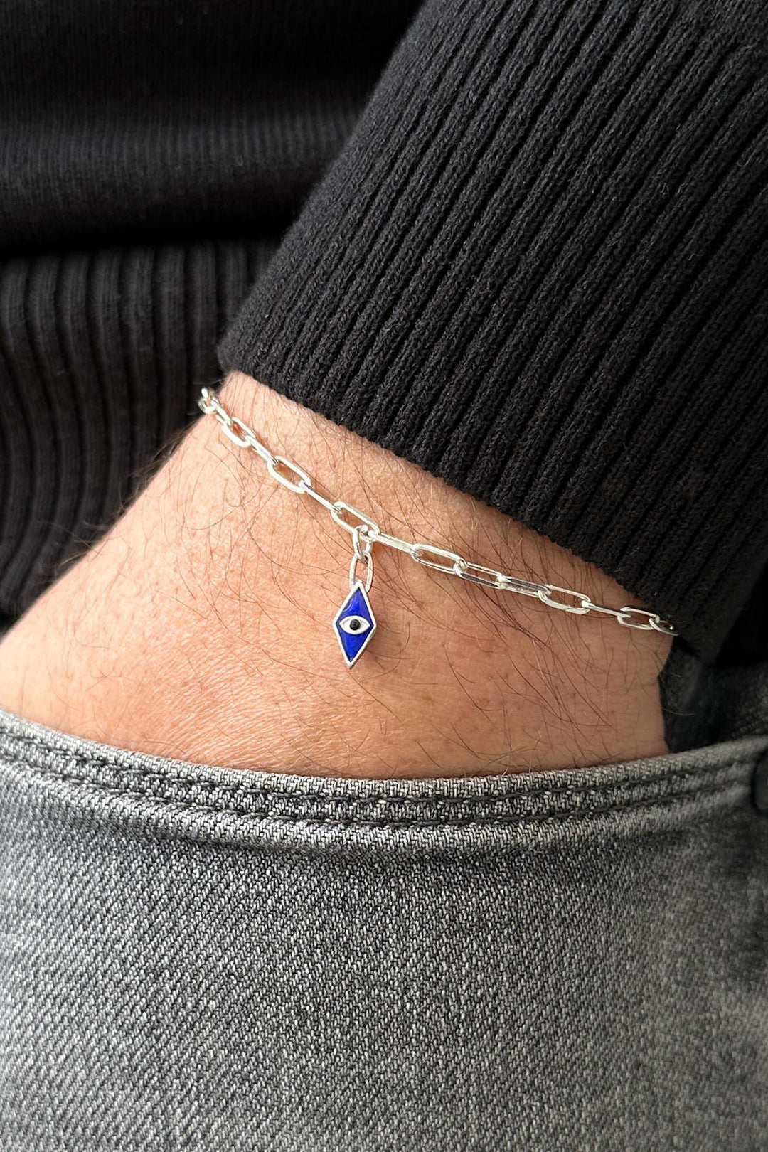 NVM FRNCH 925 Sterling Silver Evil Eye Beaded Silver Color Men's Bracelet FRJ12171-3171-LA - Noisy-le-Sec