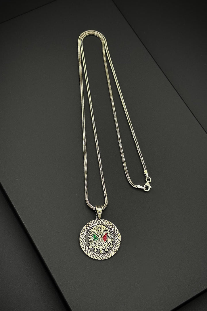 NVM FRNCH 925 Sterling Silver Ottoman Tughra Figured Silver Color Men's Necklace FRJ30692-792-A - Tarrasa