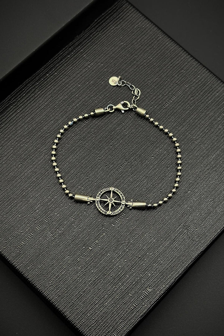 NVM FRNCH 925 Sterling Silver Compass Figured Black Zircon Stone Silver Color Men's Bracelet FRJ12217-3217-S2 - Bologna