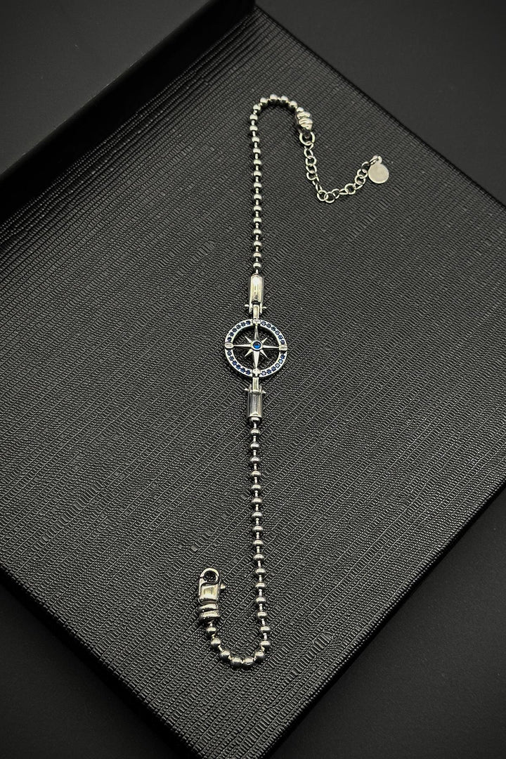 NVM FRNCH 925 Sterling Silver Compass Figure Zircon Stone Silver Color Men's Bracelet FRJ12217-3217-AL - Auburn