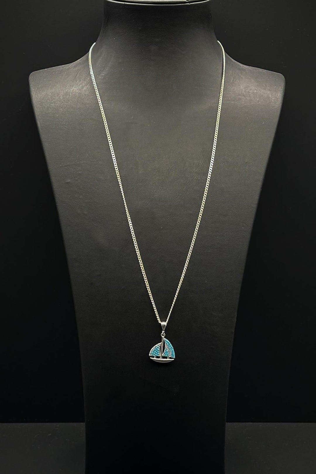 NVM FRNCH 925 Sterling Silver Compass and Sailboat Figured Turquoise Zircon Stone Men's Bracelet/Necklace Set FRJ12340-3340-M - Billerica