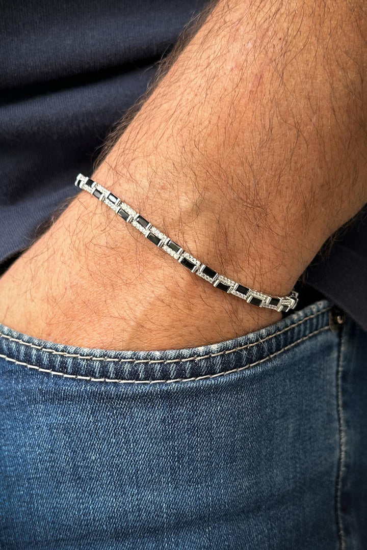 NVM FRNCH 925 Sterling Silver Black-White Zircon Stone Tennis Men's Bracelet FRJ12223-3223-AB2 - Taylorsville