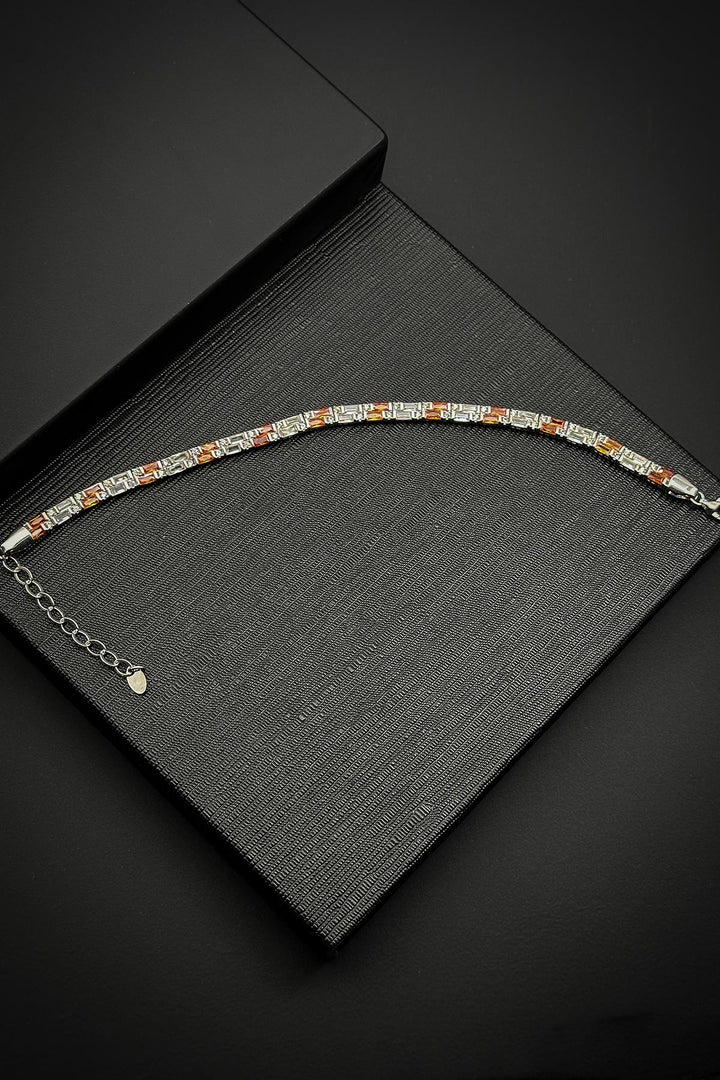 NVM FRNCH 925 Sterling Silver Orange-White Colored Zircon Stone Tennis Men's Bracelet FRJ11908-2008-AT - Burnsville