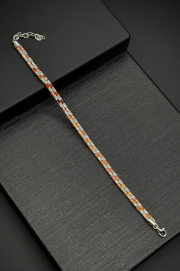 NVM FRNCH 925 Sterling Silver Orange-White Zircon Stone Tennis Men's Bracelet FRJ11908-2008-AT2 - Troy