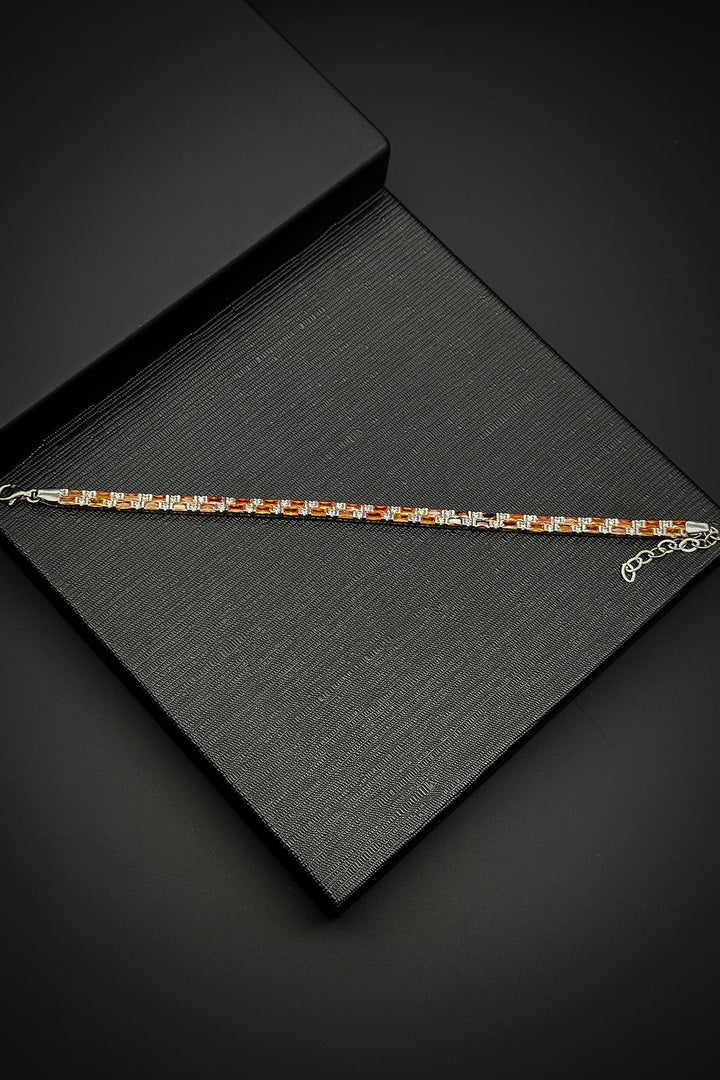 NVM FRNCH 925 Sterling Silver Orange-White Zircon Stone Tennis Men's Bracelet FRJ11908-2008-AT2 - Troy