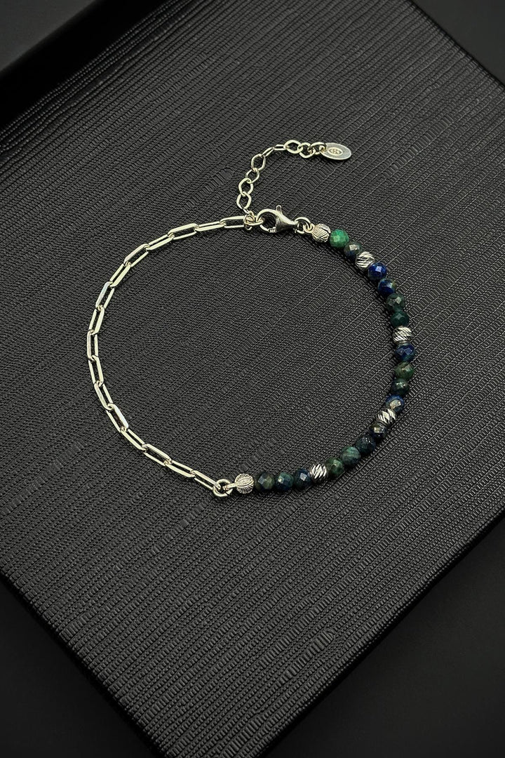 NVM FRNCH 925 Sterling Silver and African Lapis Lazuli Natural Stone Navy Blue Color Men's Bracelet FRJ12456-3456-LY - Coquitlam