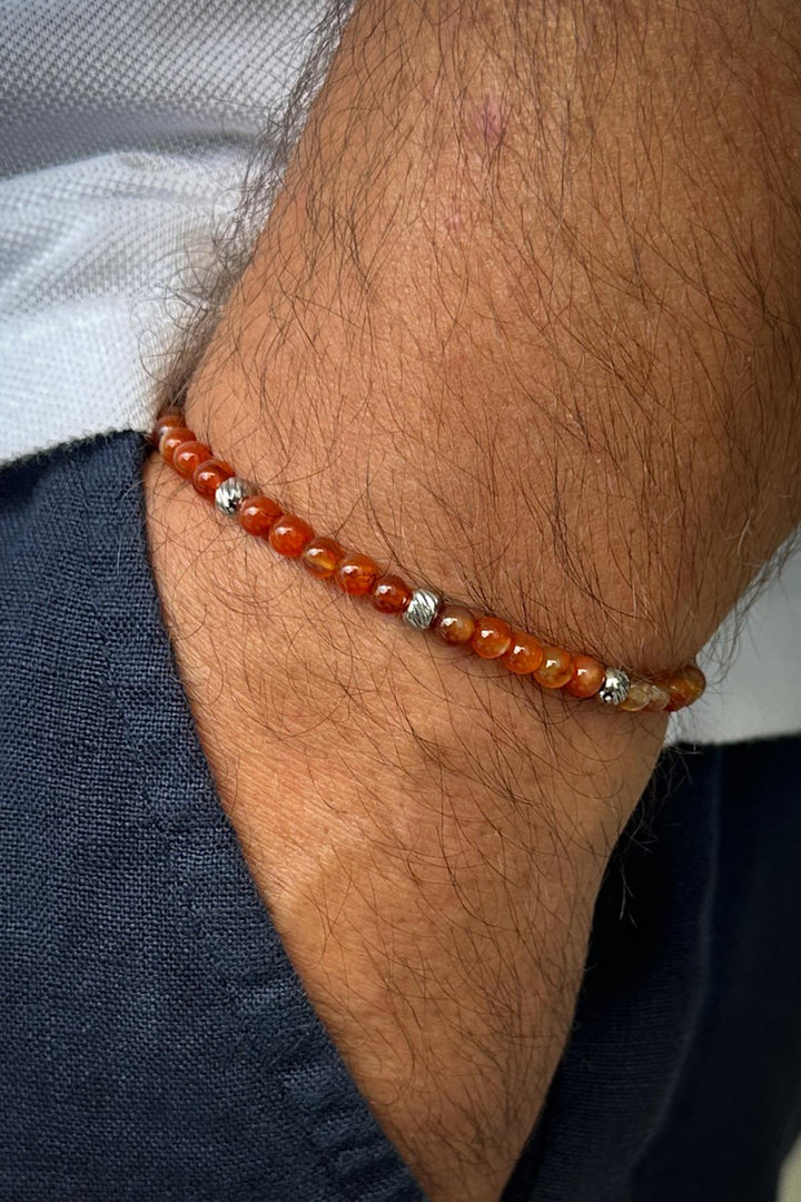 NVM FRNCH 925 Sterling Silver and Agate Natural Stone Brown Men's Bracelet FRJ12334-3334-K - Sesto Fiorentino