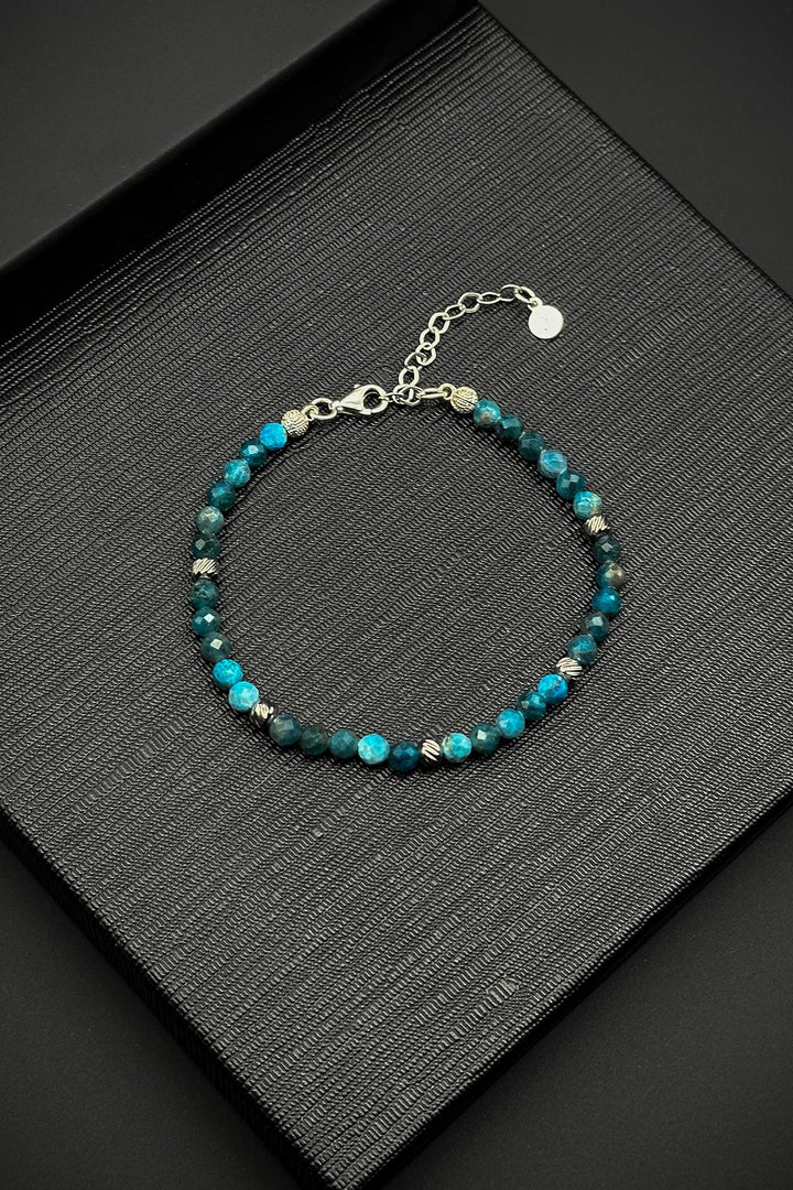 NVM FRNCH 925 Sterling Silver and Apatite Natural Stone Blue Men's Bracelet FRJ12334-3334-M - Kamen