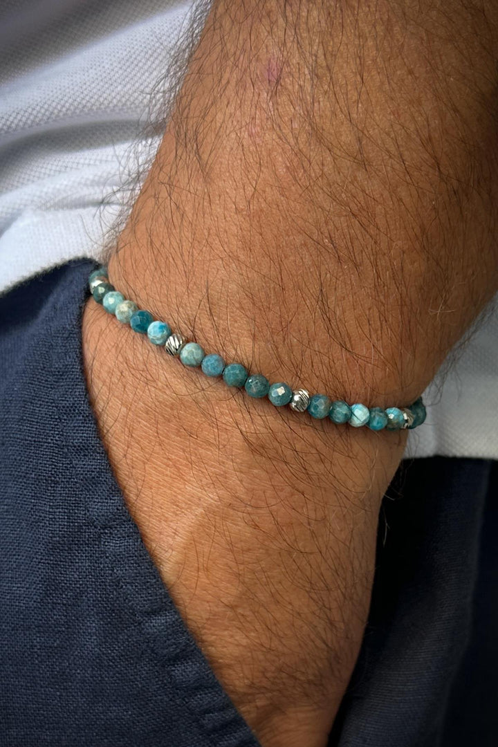 NVM FRNCH 925 Sterling Silver and Apatite Natural Stone Blue Men's Bracelet FRJ12334-3334-M - Kamen