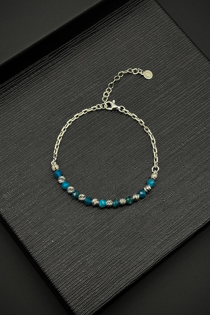 NVM FRNCH 925 Sterling Silver and Apatite Natural Stone Blue Color Men's Bracelet FRJ11990-2090-M2 - Lloret de Mar