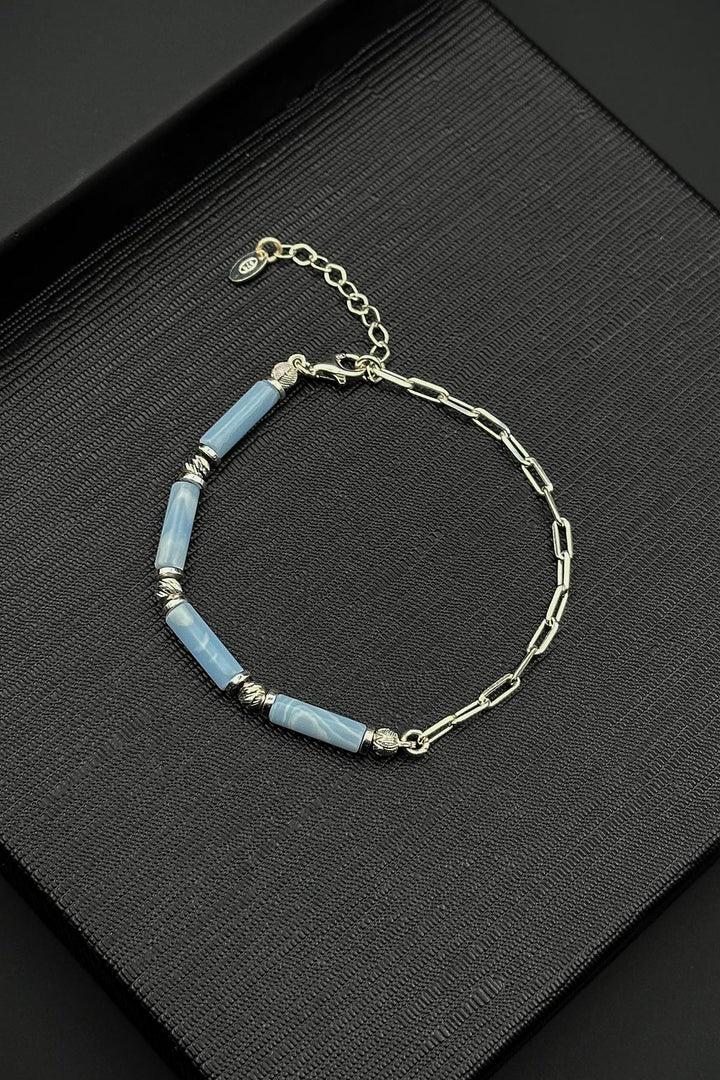 NVM FRNCH 925 Sterling Silver and Aqua Marine Natural Stone Blue Color Men's Bracelet FRJ12410-3410-M - Istres