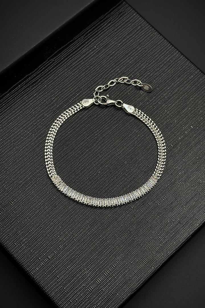NVM FRNCH 925 Sterling Silver and Baguette Zircon Stone Silver Color Men's Bracelet FRJ12463-3463-A - Longview