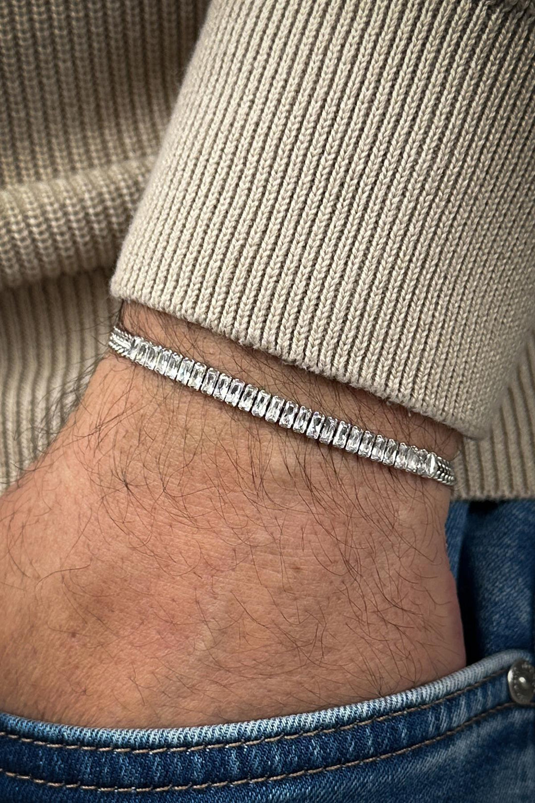 NVM FRNCH 925 Sterling Silver and Baguette Zircon Stone Silver Color Men's Bracelet FRJ12463-3463-A - Longview