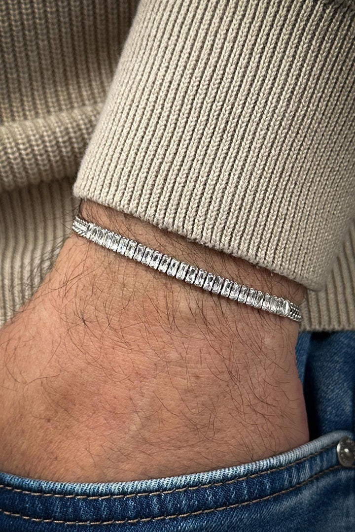 NVM FRNCH 925 Sterling Silver and Baguette Zircon Stone Silver Color Men's Bracelet FRJ12463-3463-A - Longview