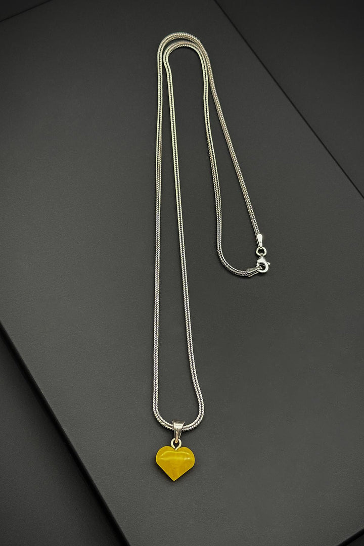 NVM FRNCH 925 Sterling Silver and Drop Amber Stone Heart Shaped Yellow Color Men's Necklace FRJ30671-771-AS - Gent
