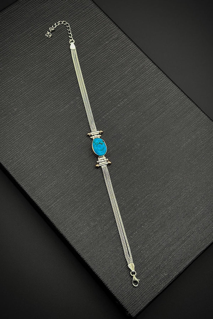 NVM FRNCH 925 Sterling Silver and Turquoise Natural Stone Turquoise Men's Bracelet FRJ12000-3000-M - Hove