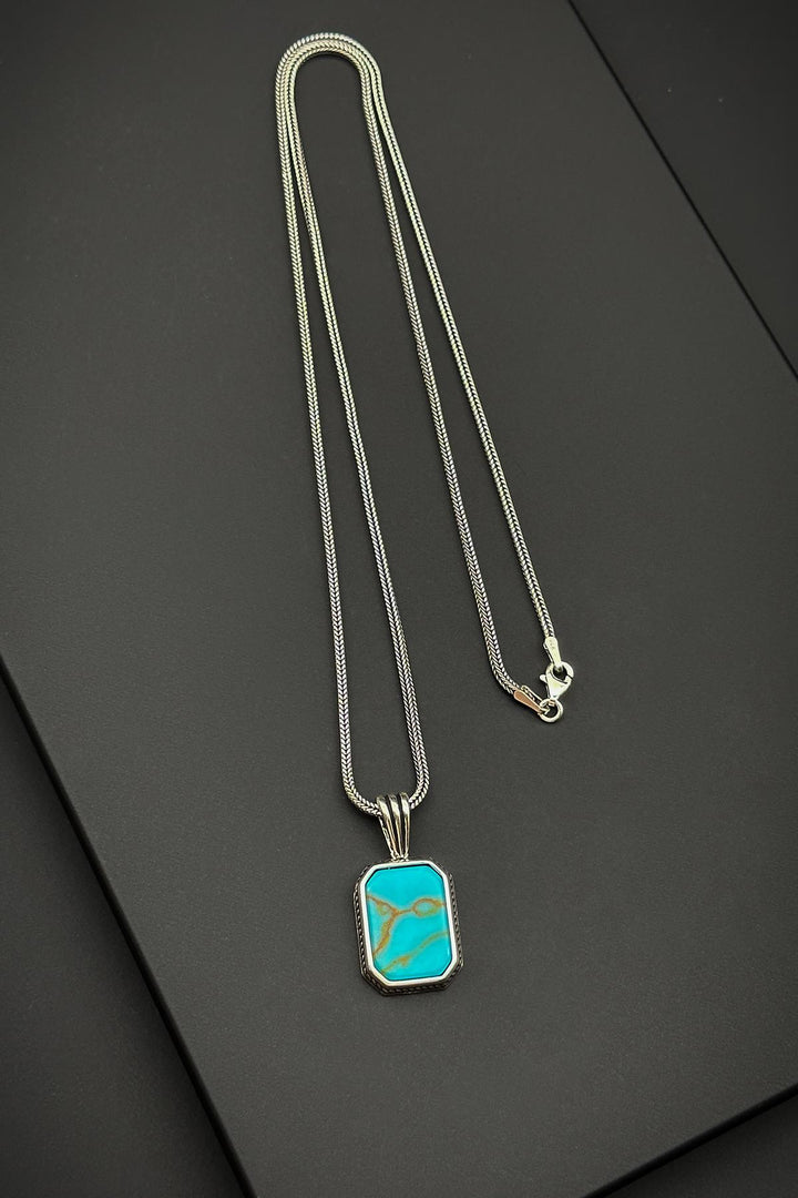 NVM FRNCH 925 Sterling Silver and Turquoise Natural Stone Turquoise Color Men's Necklace FRJ30659-759-MA - Helmond