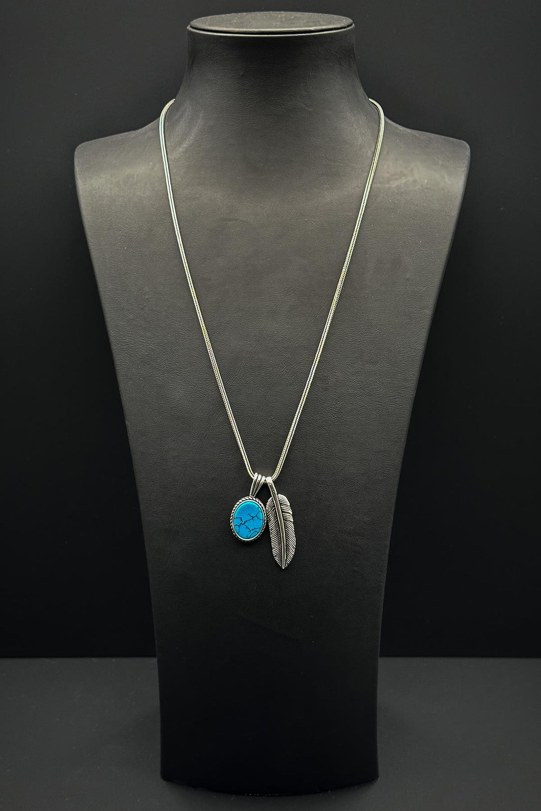 NVM FRNCH 925 Sterling Silver and Turquoise Natural Stone Feather Figured Men's Necklace FRJ30684-784-M - Ashford