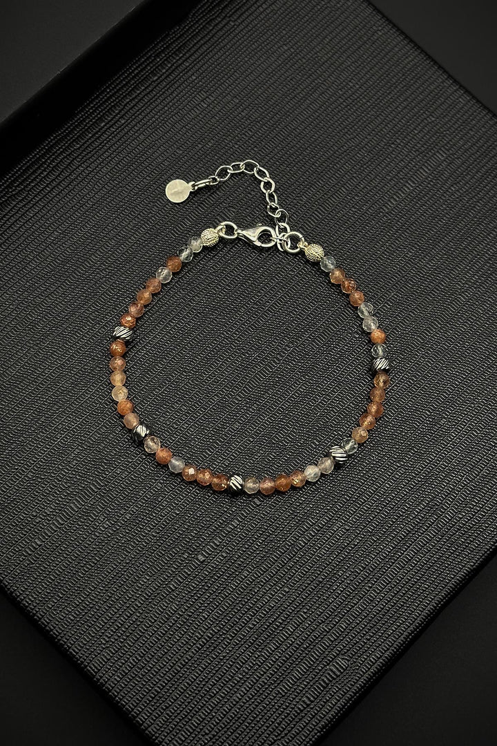 NVM FRNCH 925 Sterling Silver and Sun Natural Stone Orange Men's Bracelet FRJ12334-3334-T - Cleethorpes
