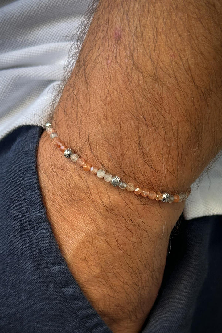 NVM FRNCH 925 Sterling Silver and Sun Natural Stone Orange Men's Bracelet FRJ12334-3334-T - Cleethorpes