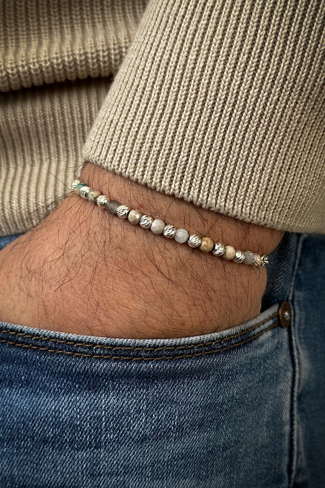 NVM FRNCH 925 Sterling Silver and Jasper Natural Stone Multicolored Men's Bracelet FRJ11990-2090-CK3 - Oberhausen