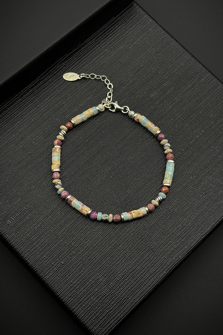 NVM FRNCH 925 Sterling Silver and Jasper Natural Stone Multicolored Men's Bracelet FRJ12367-3367-CK4 - Stouffville