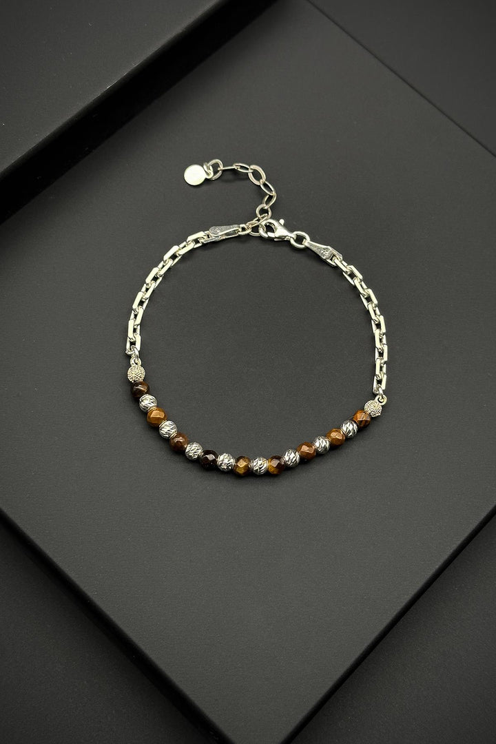 NVM FRNCH 925 Sterling Silver and Tiger Eye Natural Stone Brown Men's Bracelet FRJ11990-2090-K - Fresnillo