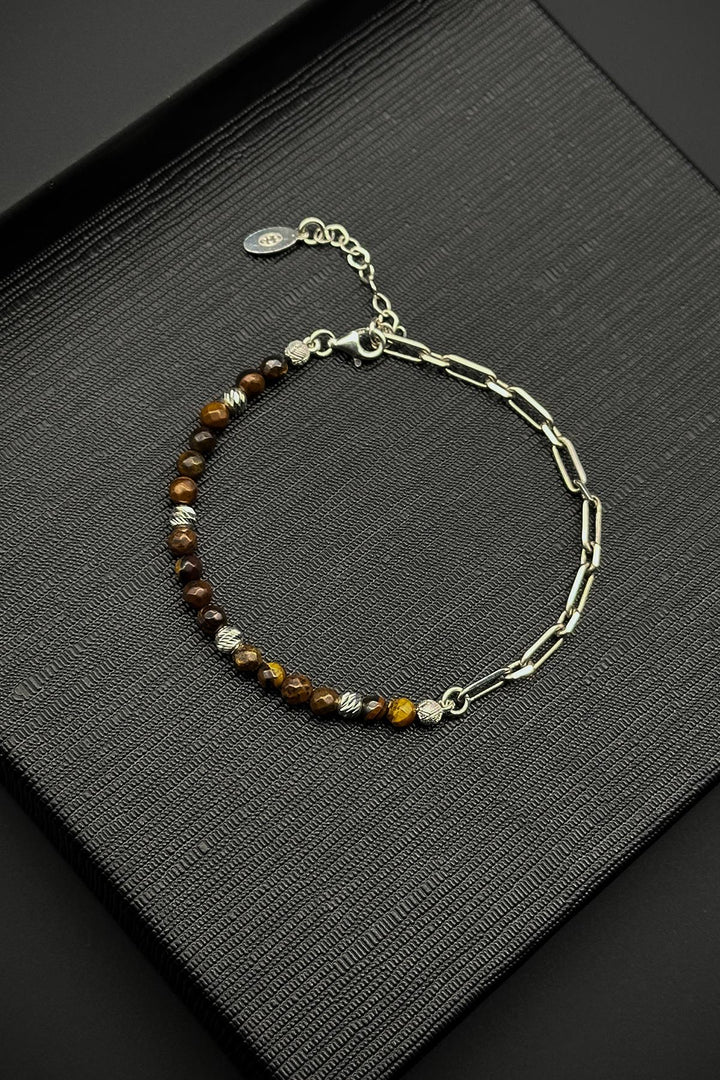 NVM FRNCH 925 Sterling Silver and Tiger Eye Natural Stone Brown Men's Bracelet FRJ12382-3382-K - Antioch