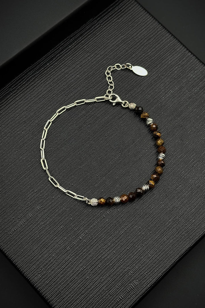 NVM FRNCH 925 Sterling Silver and Tiger Eye Natural Stone Brown Men's Bracelet FRJ12456-3456-K - Bayreuth