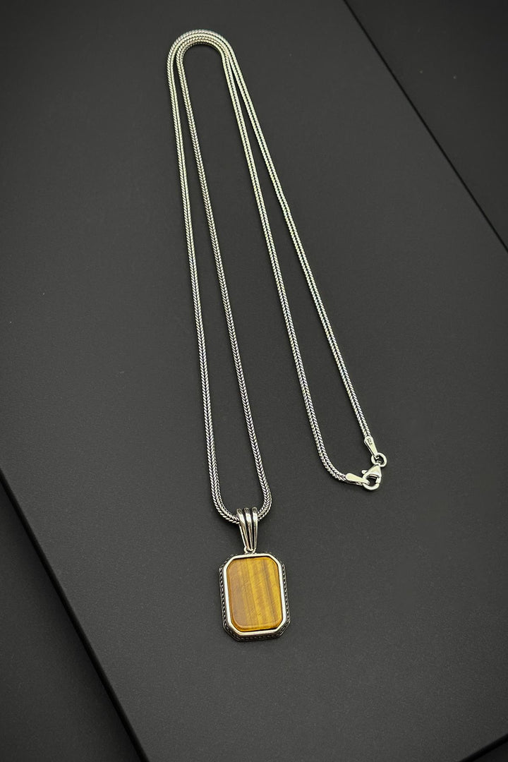 NVM FRNCH 925 Sterling Silver and Tiger's Eye Natural Stone Brown Men's Necklace FRJ30659-759-AK - Eastpointe