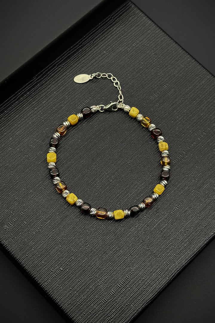 NVM FRNCH 925 Sterling Silver and Amber Stone Brown Men's Bracelet FRJ11843943-K6 - Vernier
