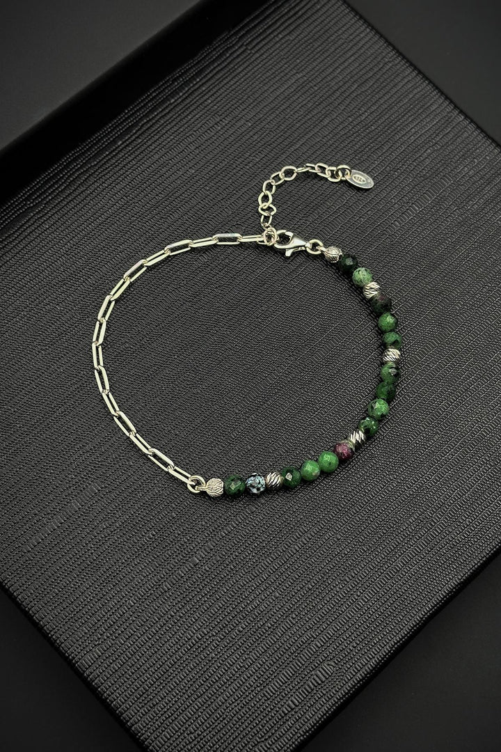 NVM FRNCH 925 Sterling Silver and Chrysocolla Natural Stone Green Color Men's Bracelet FRJ12456-3456-Y - Bel Air South
