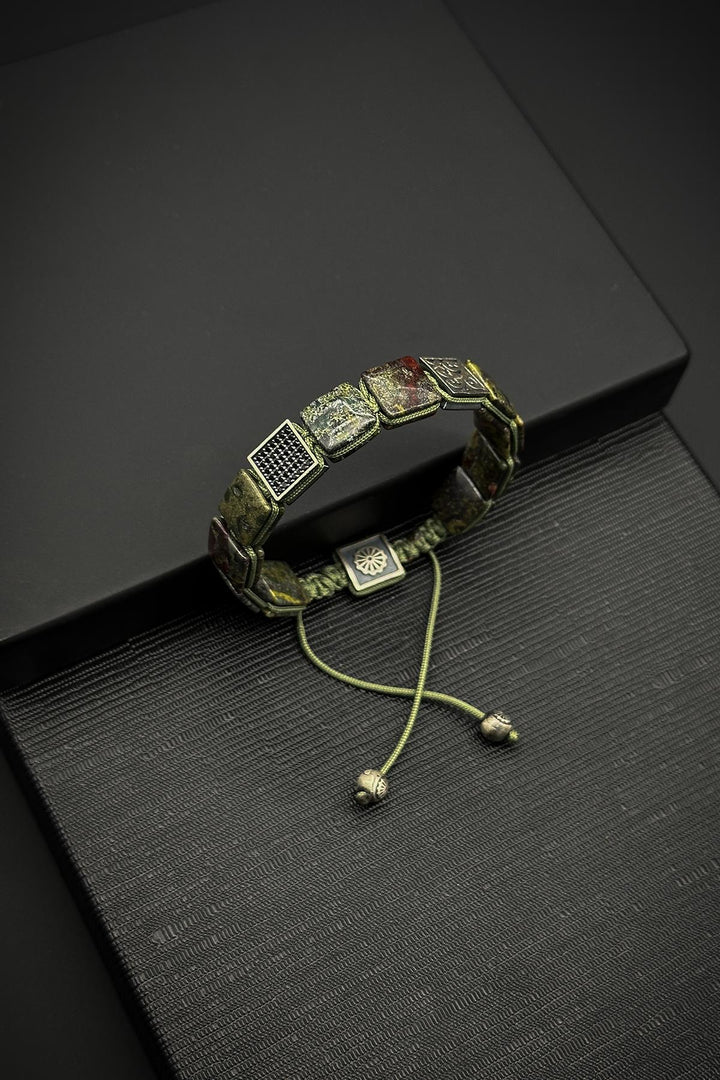 NVM FRNCH 925 Sterling Silver and Chrysocolla Natural Stone with Zircon Pieces Green Color Men's Bracelet FRJ12333-3333-Y3 - Staten Island