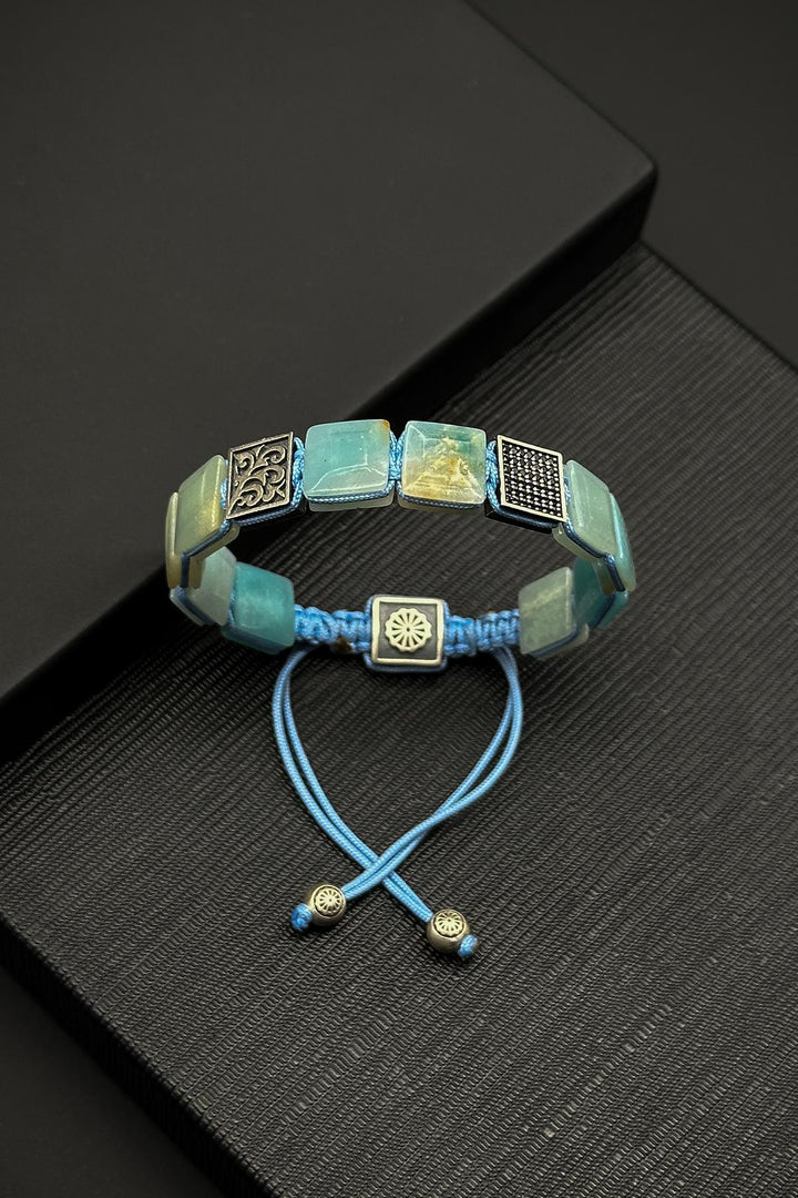 NVM FRNCH 925 Sterling Silver and Quartz Natural Stone Zircon Piece Blue Color Men's Bracelet FRJ12333-3333-M2 - Oakville