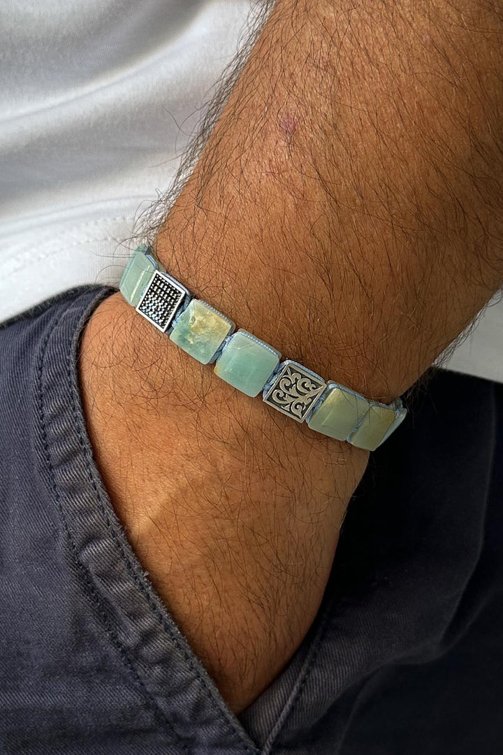 NVM FRNCH 925 Sterling Silver and Quartz Natural Stone Zircon Piece Blue Color Men's Bracelet FRJ12333-3333-M2 - Oakville