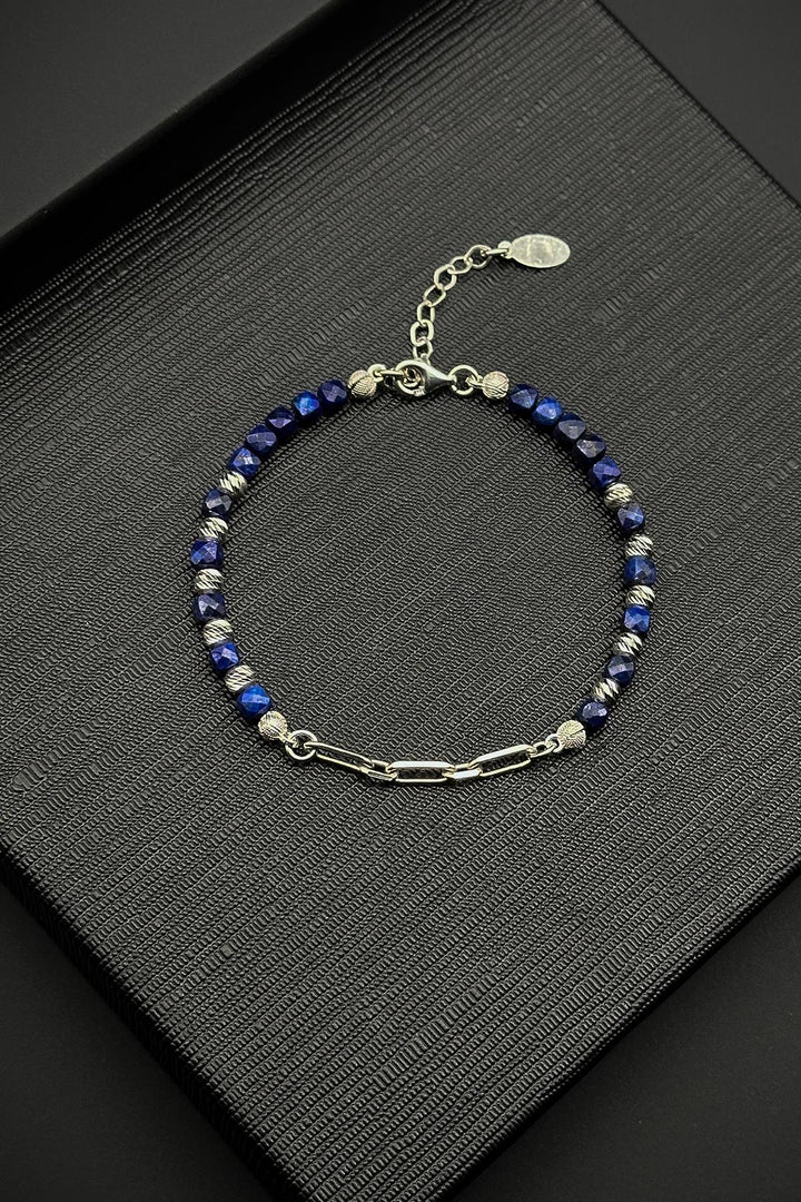 NVM FRNCH 925 Sterling Silver and Lapis Lazuli Natural Stone Navy Men's Bracelet FRJ12381-3381-L - Kharkiv