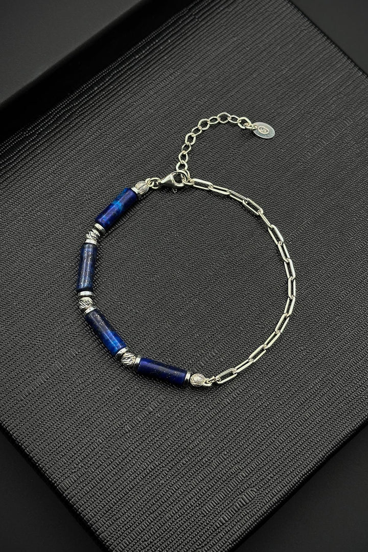 NVM FRNCH 925 Sterling Silver and Lapis Lazuli Natural Stone Navy Color Men's Bracelet FRJ12410-3410-L - Burlington