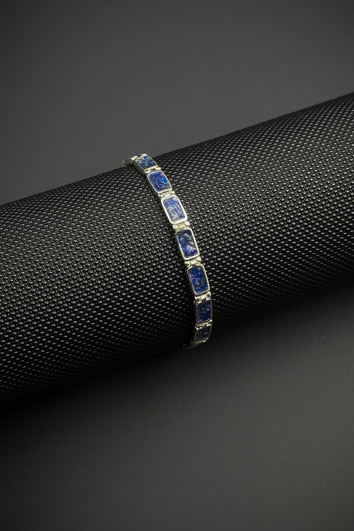 NVM FRNCH 925 Sterling Silver and Lapis Lazuli Natural Stone Navy Blue Color Men's Bracelet FRJ12461-3461-L - Voghera
