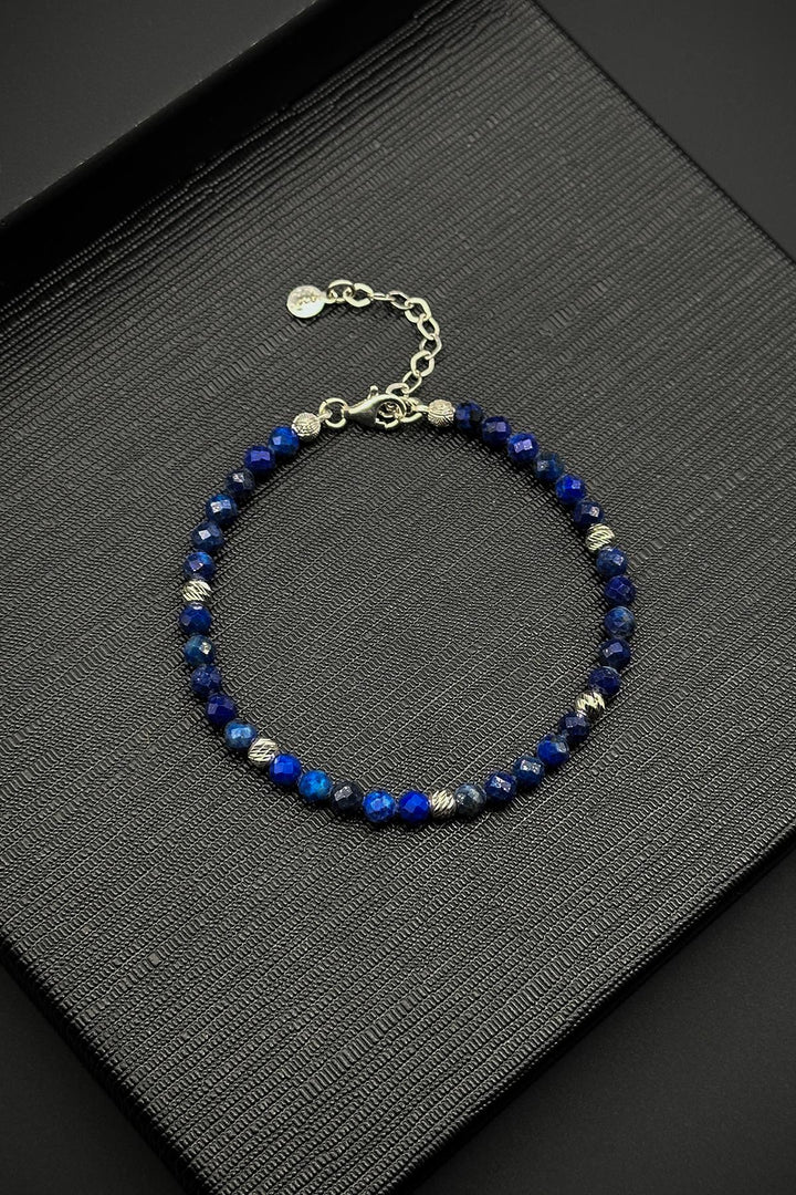 NVM FRNCH 925 Sterling Silver and Lapis Lazuli Natural Stone Navy Blue Color Men's Bracelet FRJ12334-3334-L3 - Casoria