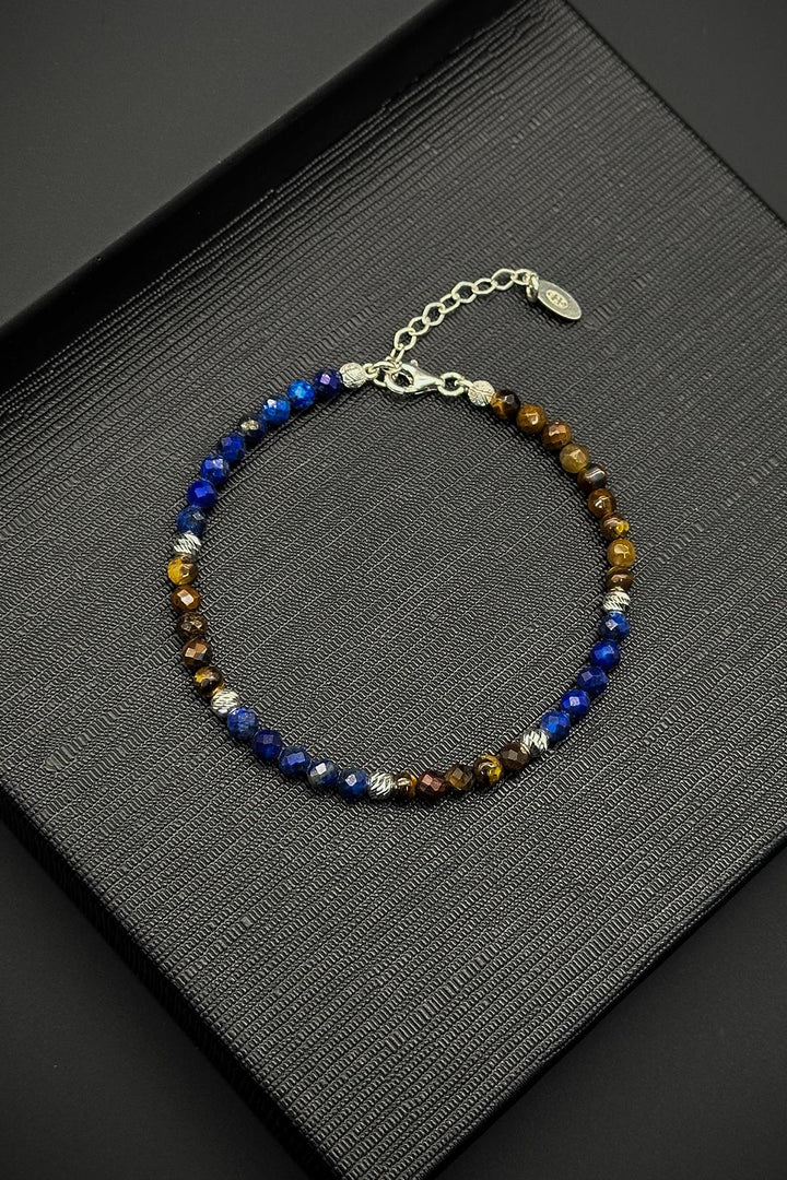 NVM FRNCH 925 Sterling Silver and Lapis Lazuli/Tiger Eye Natural Stone Multicolored Men's Bracelet FRJ12334-3334-LK - Aachen