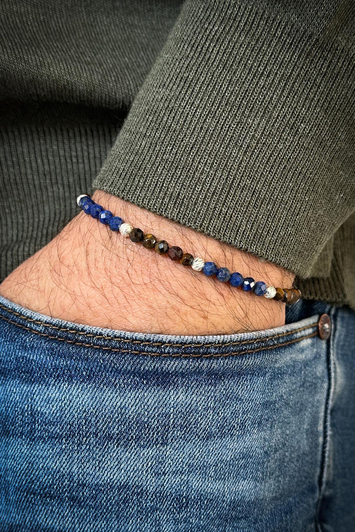 NVM FRNCH 925 Sterling Silver and Lapis Lazuli/Tiger Eye Natural Stone Multicolored Men's Bracelet FRJ12334-3334-LK - Aachen