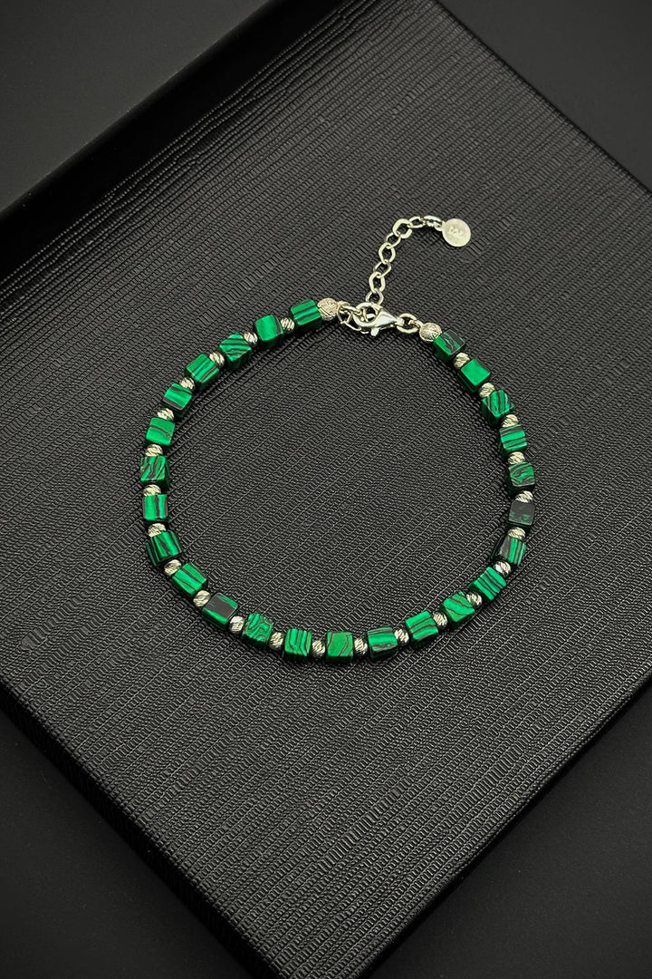 NVM FRNCH 925 Sterling Silver and Malachite Natural Stone Green Color Men's Bracelet FRJ11843943-Y2 - Plasencia