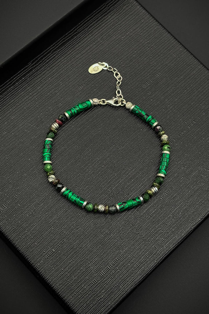 NVM FRNCH 925 Sterling Silver and Malachite Natural Stone Green Color Men's Bracelet FRJ12367-3367-Y - Hamilton
